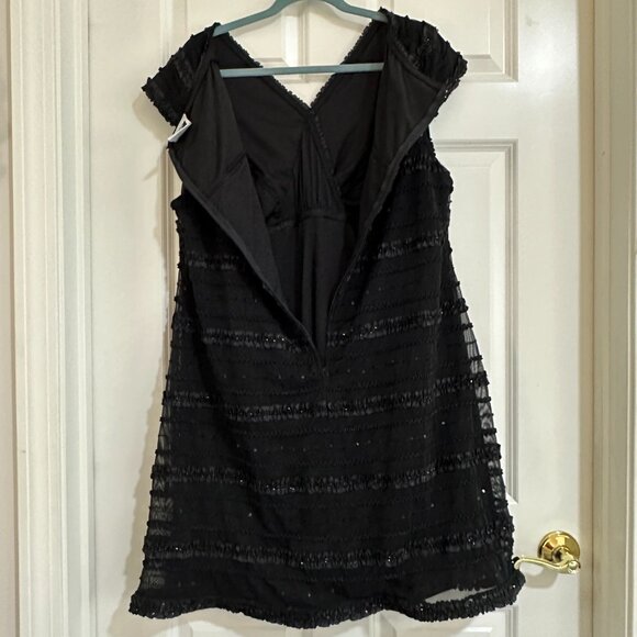 Tadashi TooPlus Size Sequin & Ruffle Mesh Overlay Cocktail Dress 2X - Picture 9 of 15